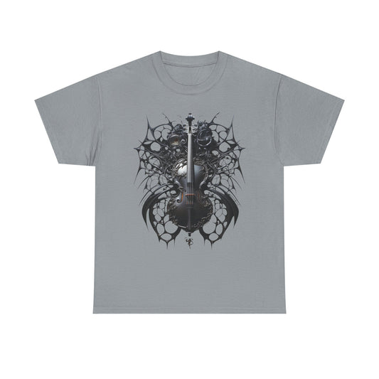 Heavy Cotton Tee with Gothic Violin Design - Perfect for Music Lovers