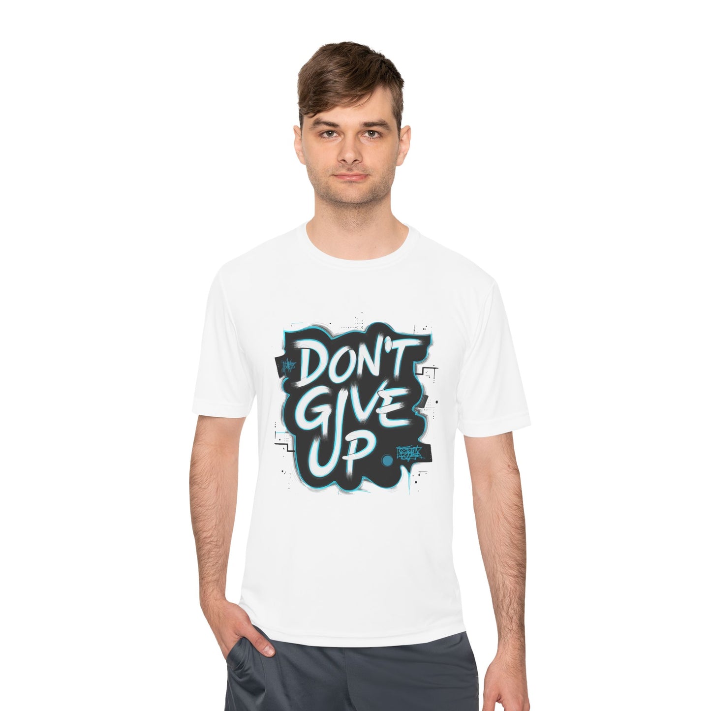 Motivational Wicking Tee – Don't Give Up, Gym Shirt, Fitness Apparel, Inspirational Top, Workout Gear, Casual Wear