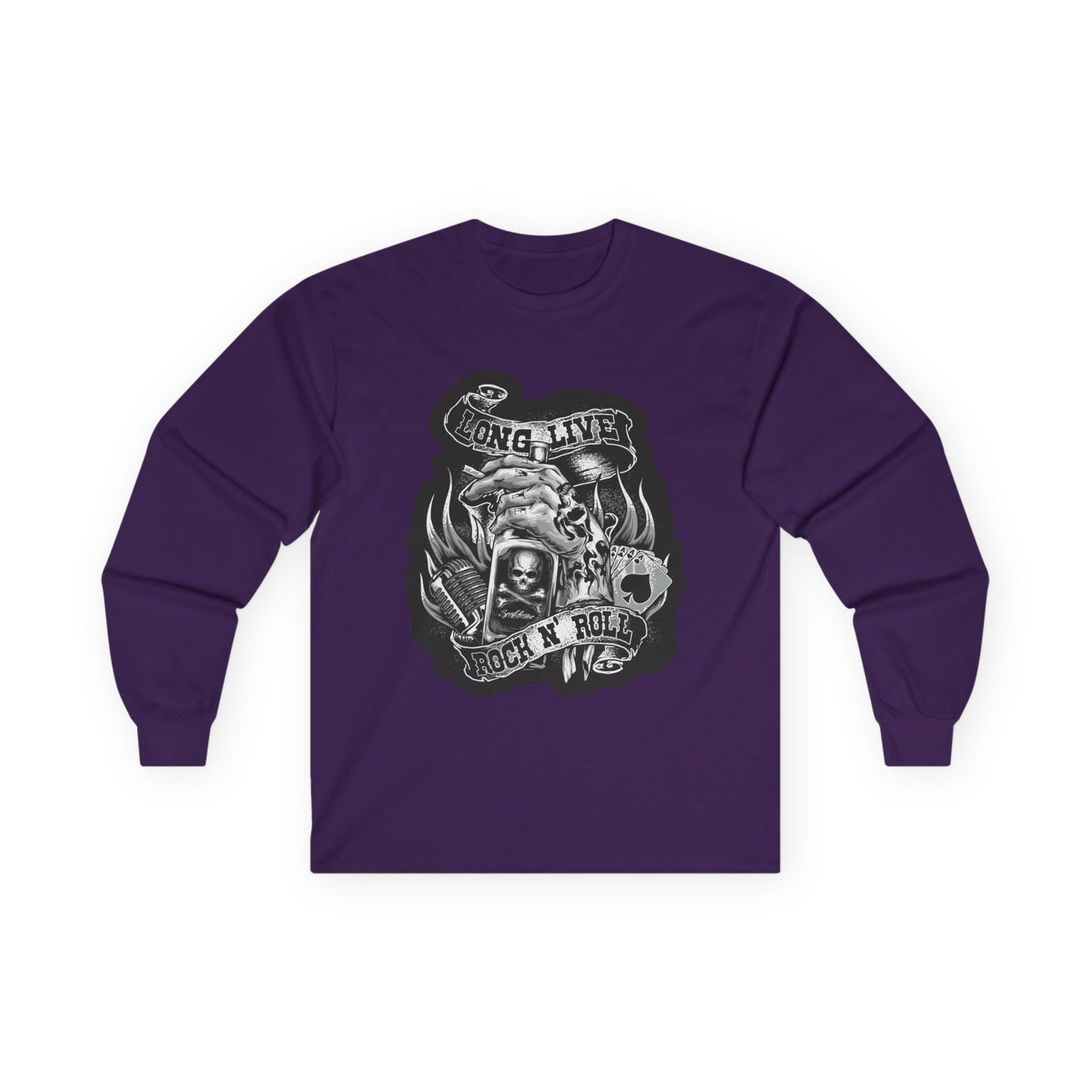Rock 'N' Roll Skull Long Sleeve Tee — 'Young & Live' Vintage Motorcycle Design
