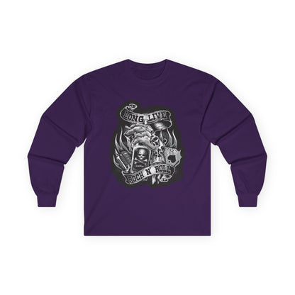 Rock 'N' Roll Skull Long Sleeve Tee — 'Young & Live' Vintage Motorcycle Design
