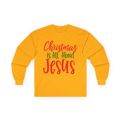 Christmas Jesus Long Sleeve Tee, Unisex Cotton Holiday Shirt, Religious Gift, Faith-Based Apparel, Church Activities, Family Gatherings