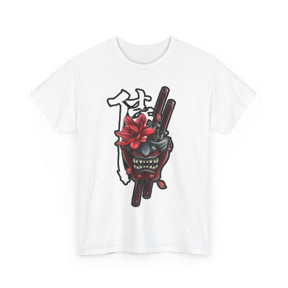 Unisex Heavy Cotton Tee - Floral Samurai Mask Design