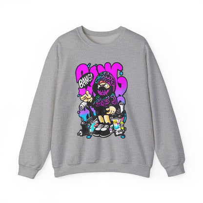 Streetwear Crewneck Sweatshirt — Cartoon Hoodie Character "BANG" Graphic