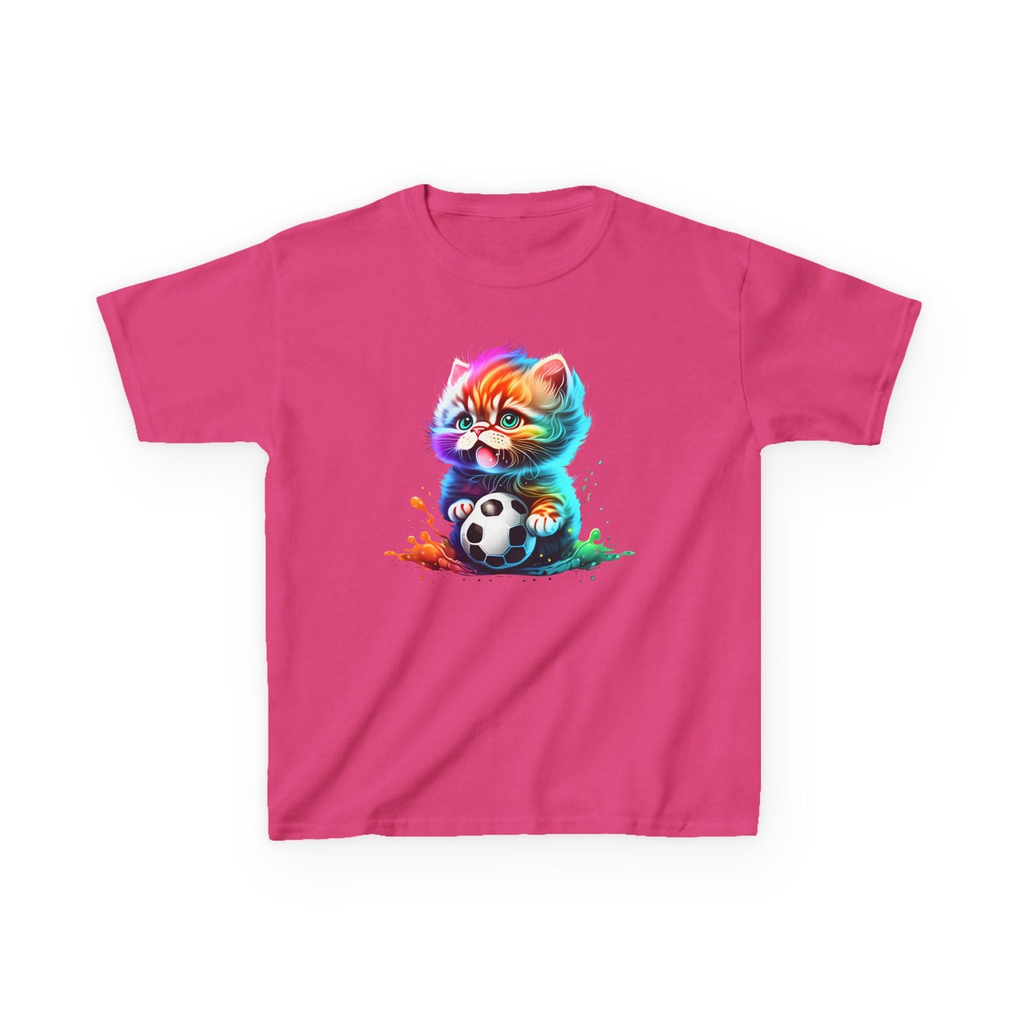 Colorful Cat Soccer Tee for Kids - Fun and Playful Design