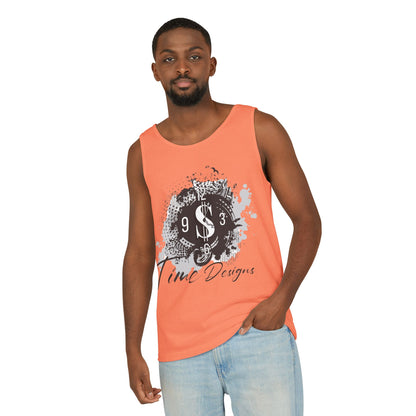 Unisex Garment-Dyed Tank Top with Time Designs - Casual Summer Wear, Beach Outfit, Gift for Friends, Vacation Essentials, Relaxed Style