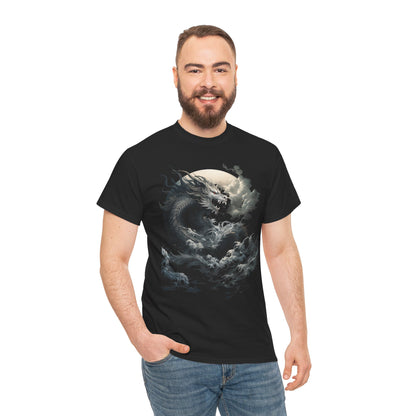 Dragon Moon Unisex Heavy Cotton Tee - Mystical Night Sky Apparel