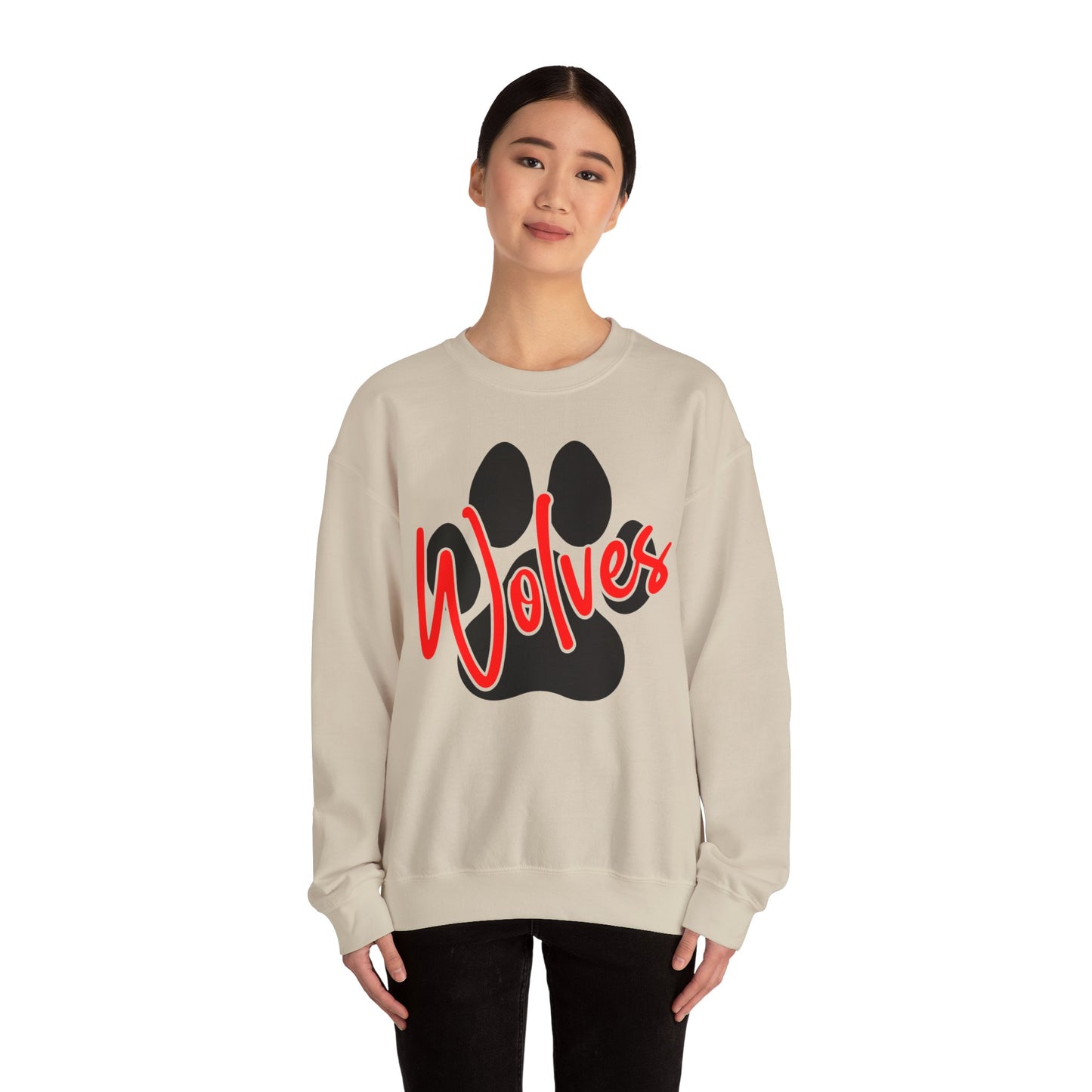 Wolves Paw Crewneck Sweatshirt — Red Script School Spirit