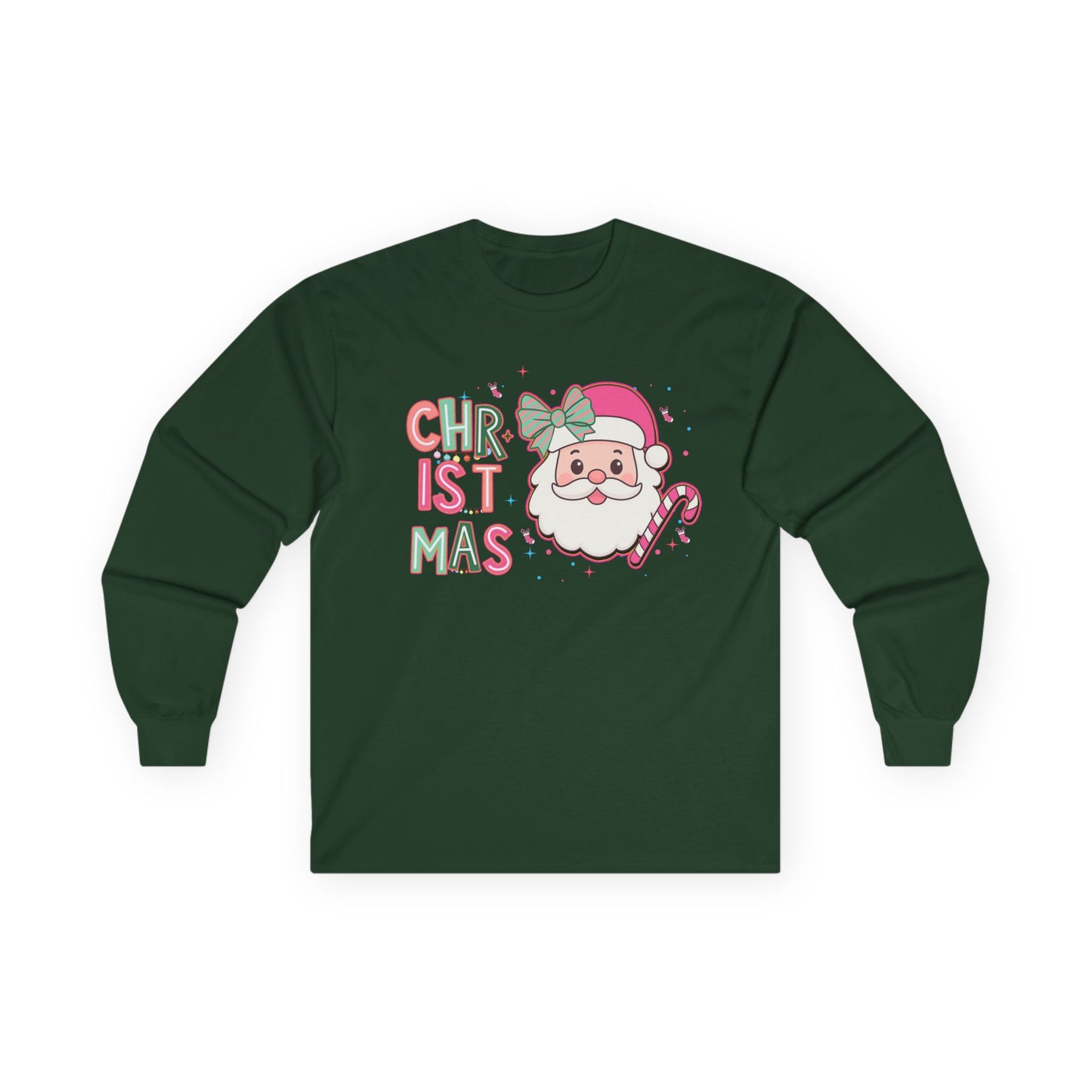 Christmas Santa Face Long Sleeve Tee — Cute Pastel Holiday Shirt