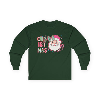 Christmas Santa Face Long Sleeve Tee — Cute Pastel Holiday Shirt