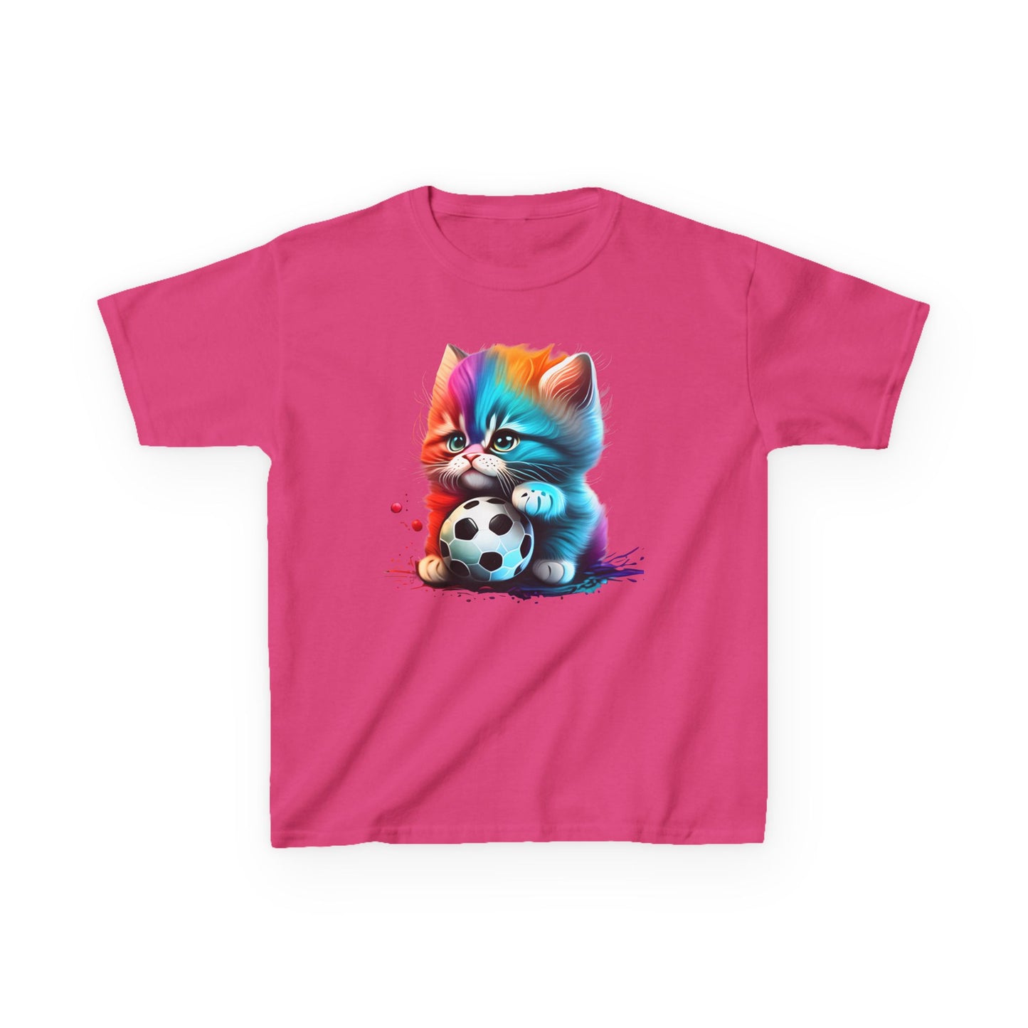 Colorful Cat Soccer Kids Tee - Fun & Playful Design for Young Animal Lovers