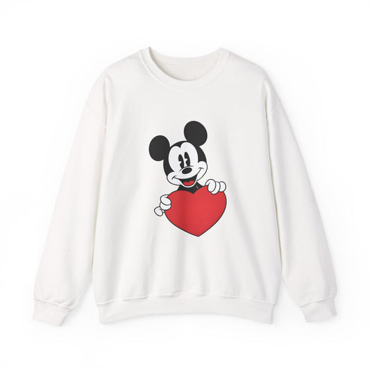 Crewneck Sweatshirt — Cute Mouse Holding Red Heart Valentine Graphic