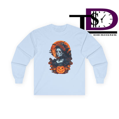 Halloween Graphic Long Sleeve Tee, Spooky Shirt, Unisex Fall Apparel, Halloween Costume, Autumn Sweatshirt, Pumpkin Design