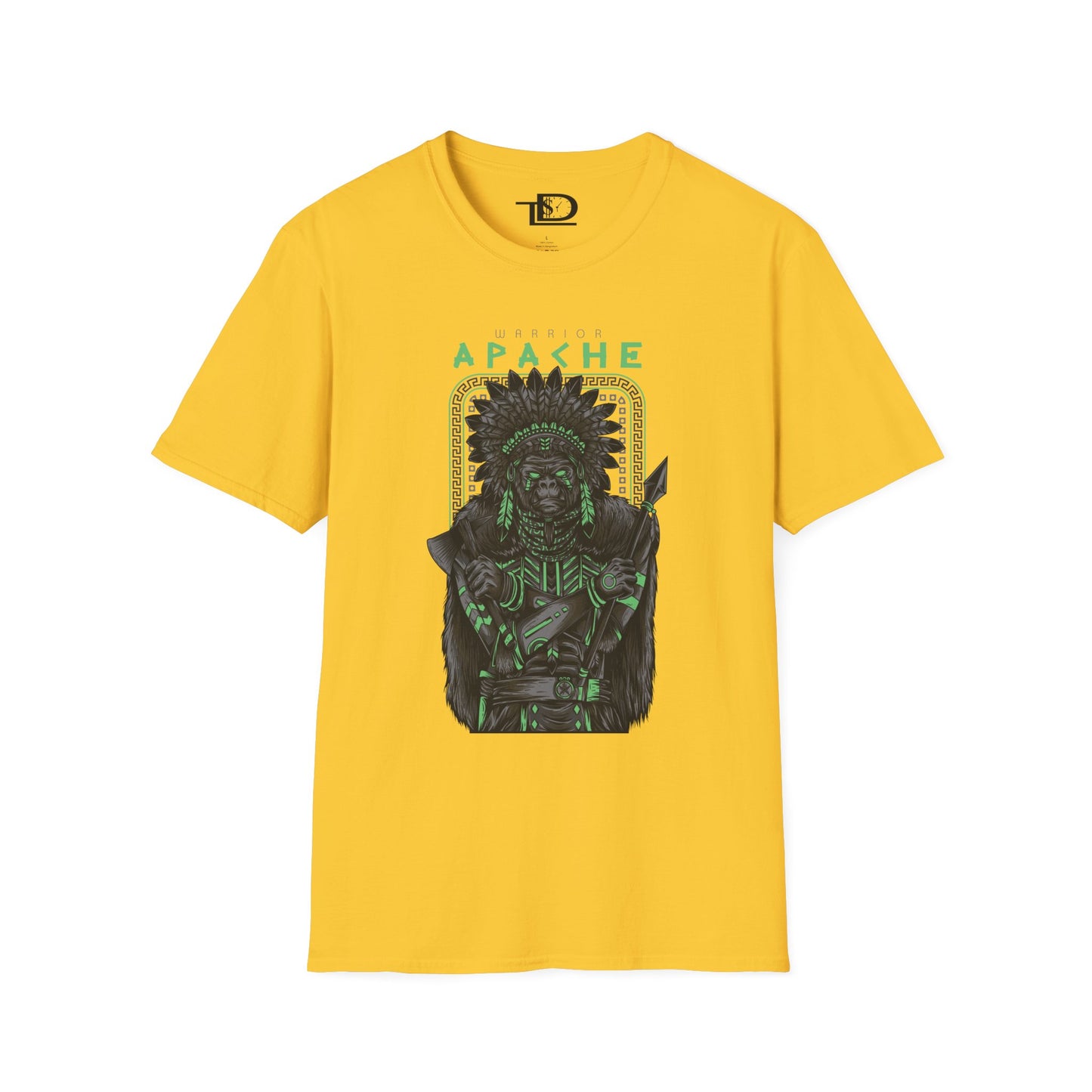 Apache Warrior Graphic T-Shirt, Softstyle Tee, Unisex Casual Wear, Festival Apparel, Heritage Tribute Shirt