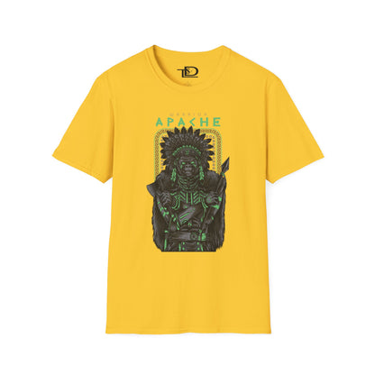 Apache Warrior Graphic T-Shirt, Softstyle Tee, Unisex Casual Wear, Festival Apparel, Heritage Tribute Shirt