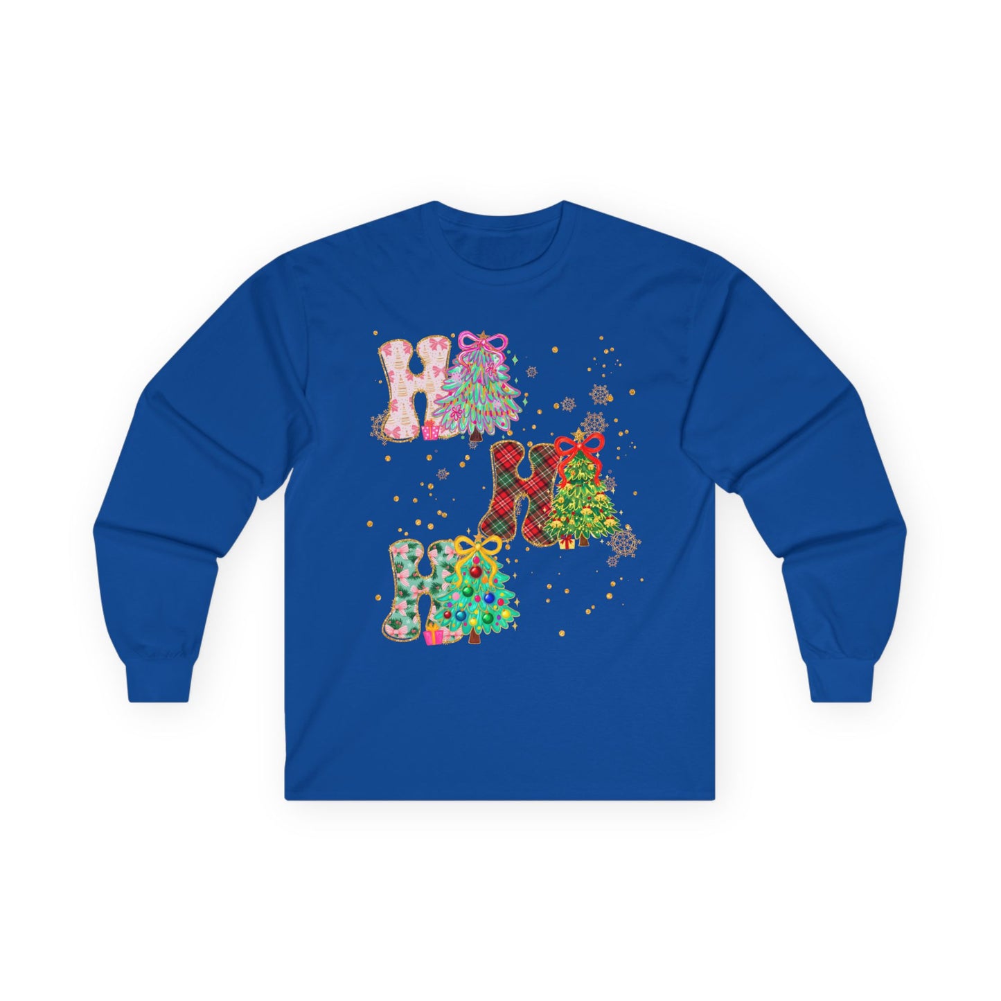 Long Sleeve Tee — Festive 'HO HO HO' Floral Christmas Design