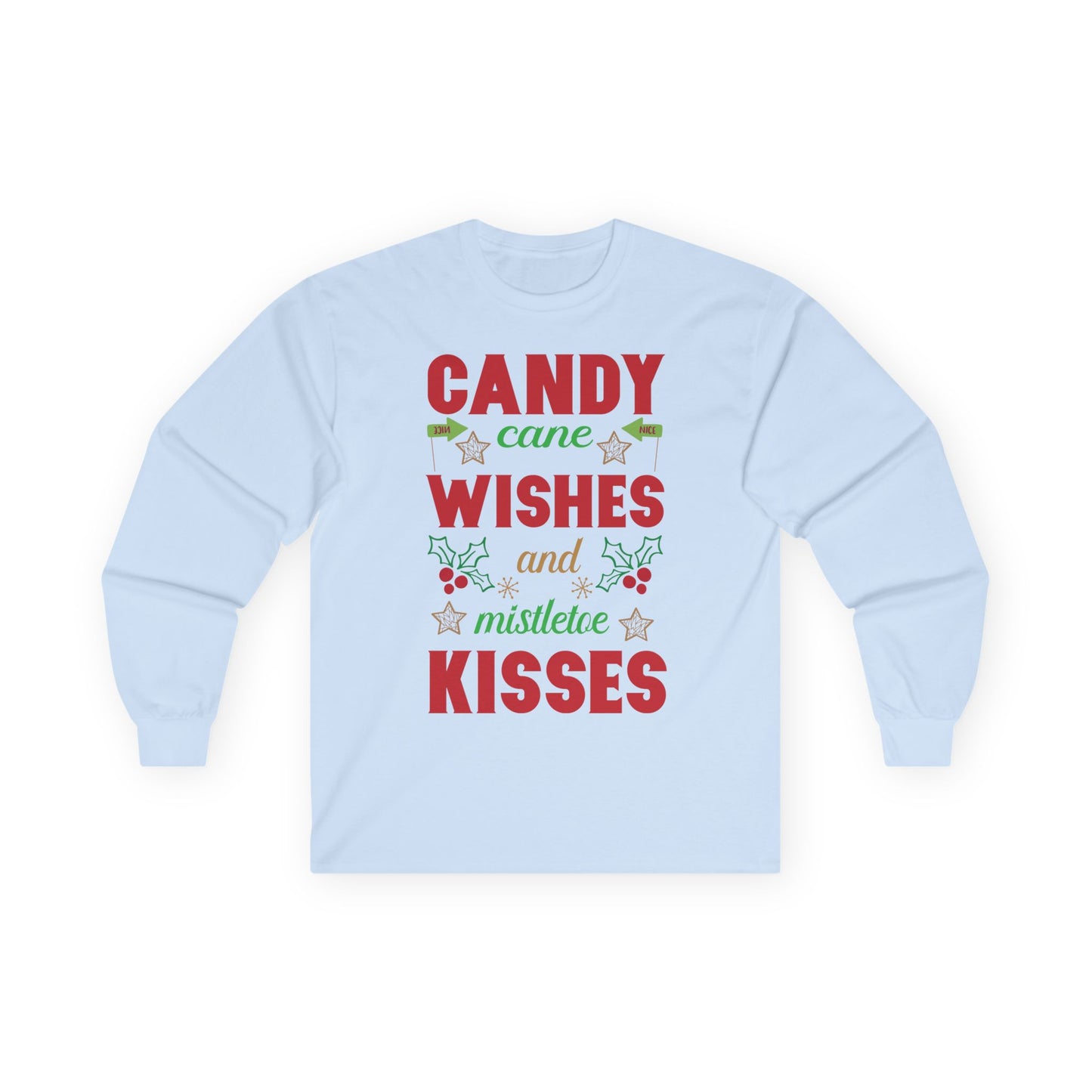 Candy Cane Wishes Long Sleeve Tee, Christmas Shirt, Holiday Gift, Mistletoe Apparel, Winter Fashion, Family Gathering Outfit