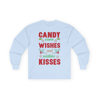 Candy Cane Wishes Long Sleeve Tee, Christmas Shirt, Holiday Gift, Mistletoe Apparel, Winter Fashion, Family Gathering Outfit