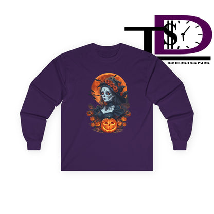 Halloween Graphic Long Sleeve Tee, Spooky Shirt, Unisex Fall Apparel, Halloween Costume, Autumn Sweatshirt, Pumpkin Design