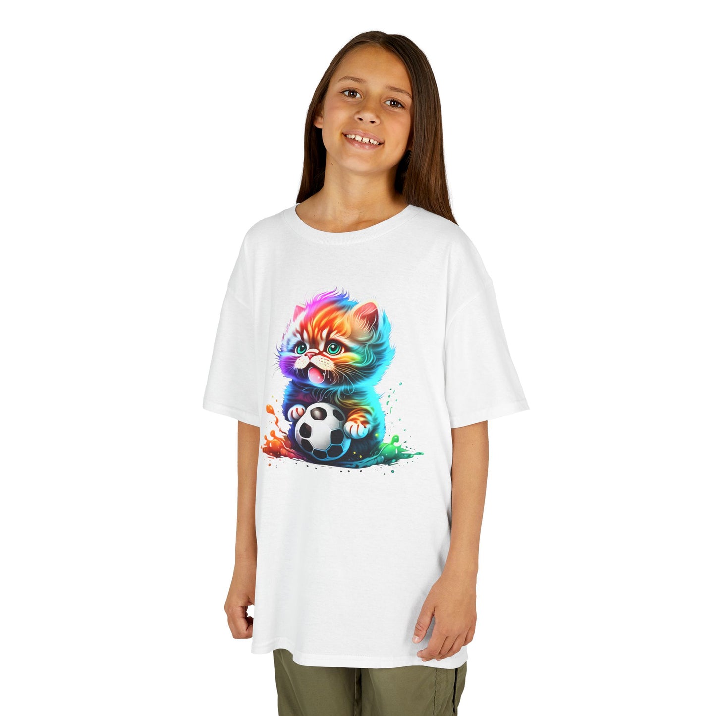Colorful Cat Soccer Tee for Kids - Fun and Playful Design