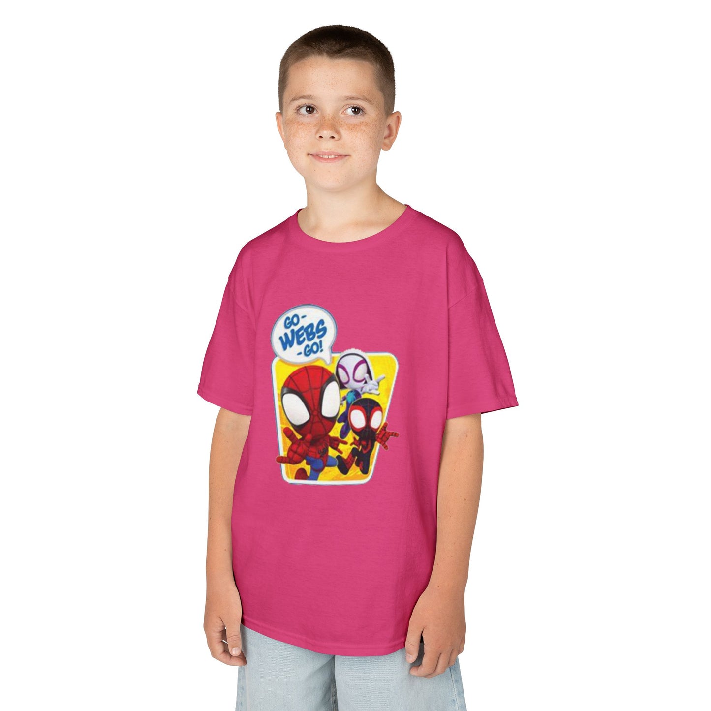 Spiderman Kids Heavy Cotton Tee - Playful Superhero Shirt for Young Fans