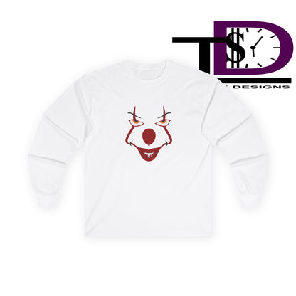 Creepy Clown Long Sleeve Tee, Halloween Shirt, Spooky Gift, Horror Fan Apparel, Unisex Cotton Tee