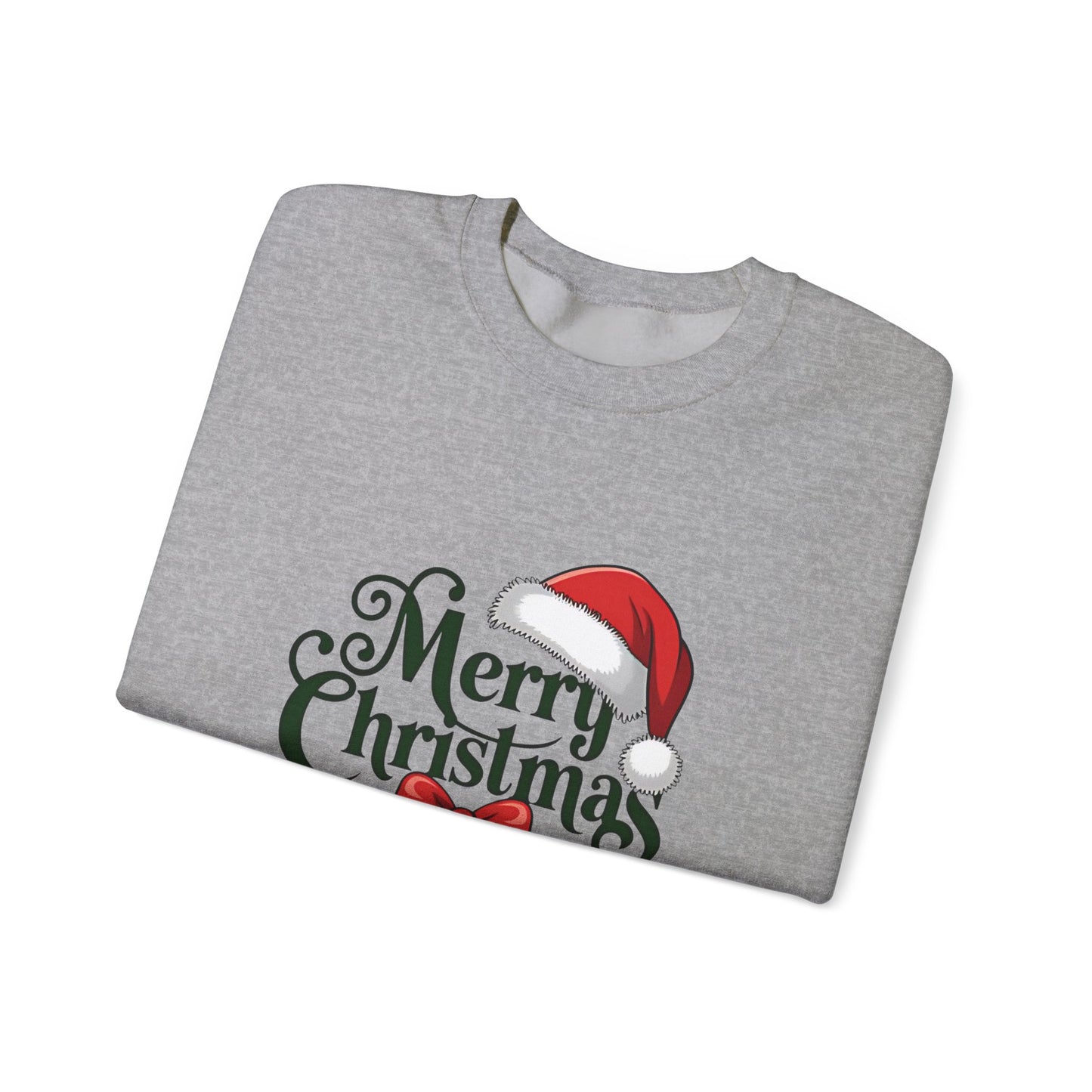 Christmas Crewneck Sweatshirt — "Merry Christmas" Santa Hat & Bells Holiday Sweatshirt