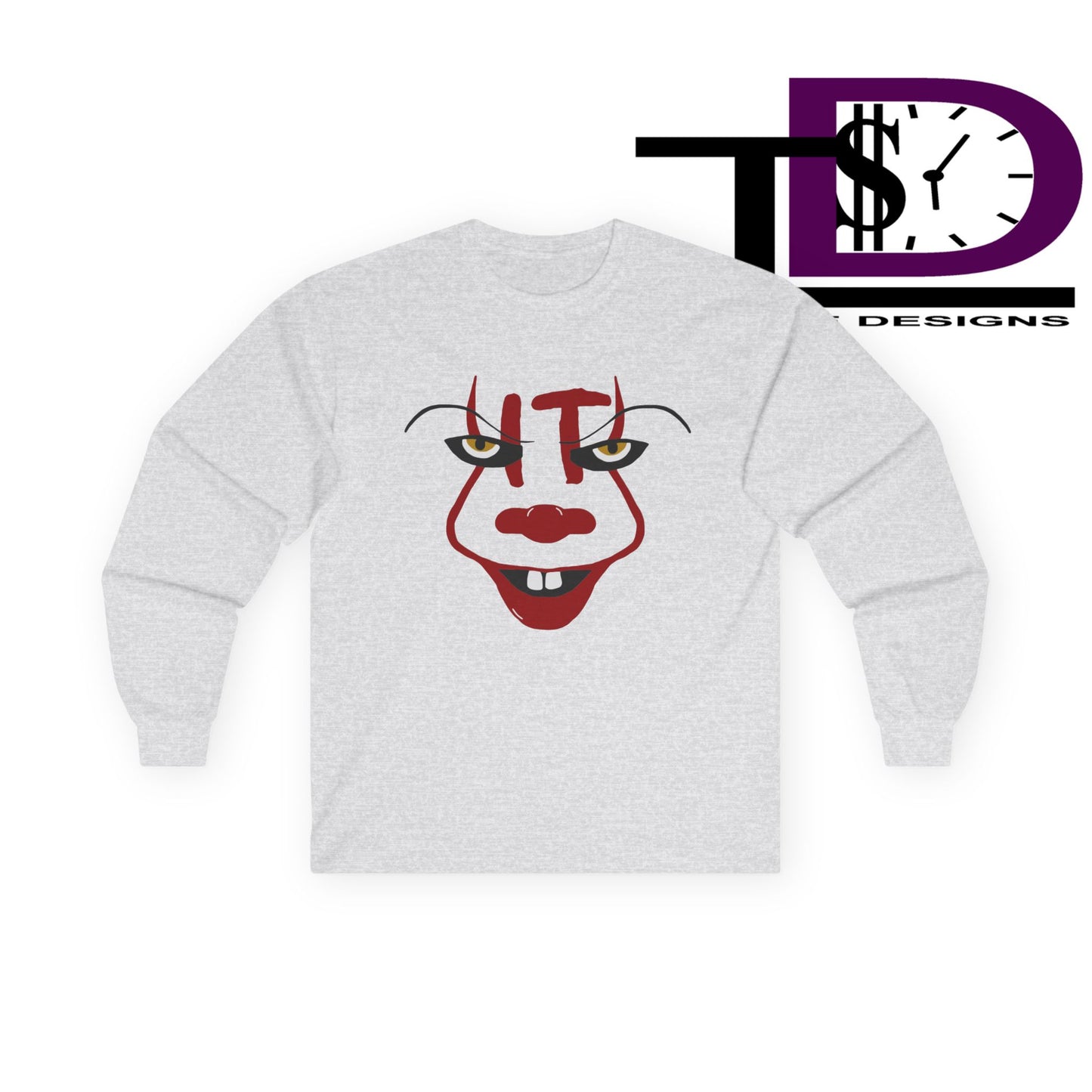 Creepy Clown Long Sleeve Tee, Unisex Halloween Shirt, Funny Costume Top, Fall Celebration Apparel, Spooky Graphic Tee, Horror Fan Gift