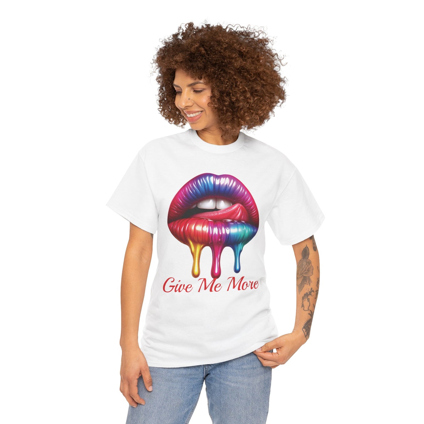 Rainbow Lips Graphic Unisex Heavy Cotton Tee - "Give Me More"
