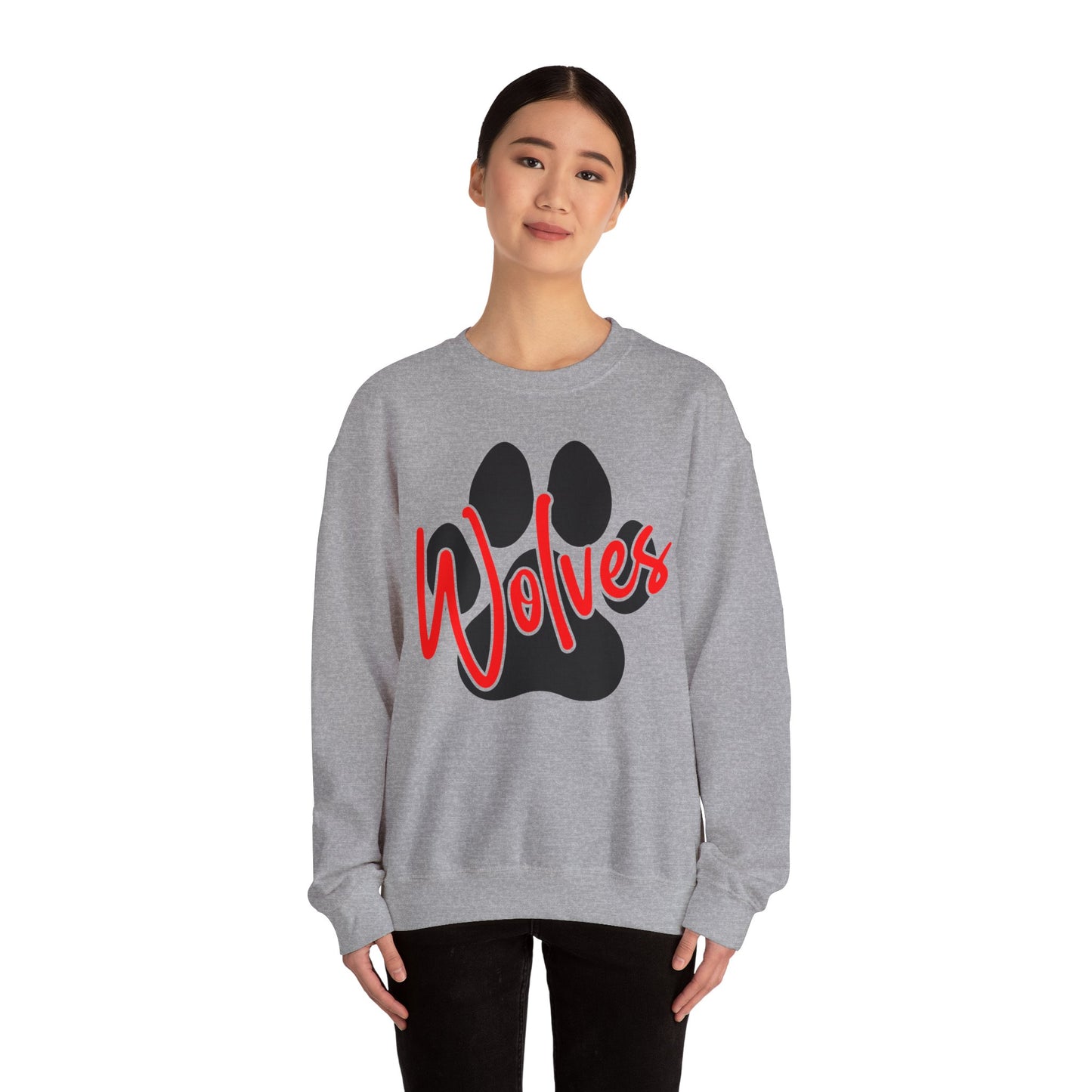 Wolves Paw Crewneck Sweatshirt — Red Script School Spirit
