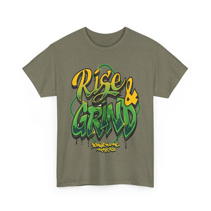 Rise & Grind Unisex Heavy Cotton Tee - Bold Graffiti Style Motivational T-Shirt