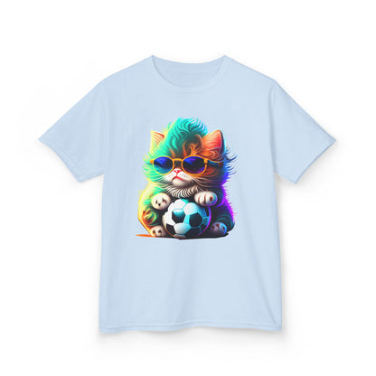 Cool Cat Soccer Kids Tee - Fun Heavy Cotton T-Shirt for Young Sports Fans