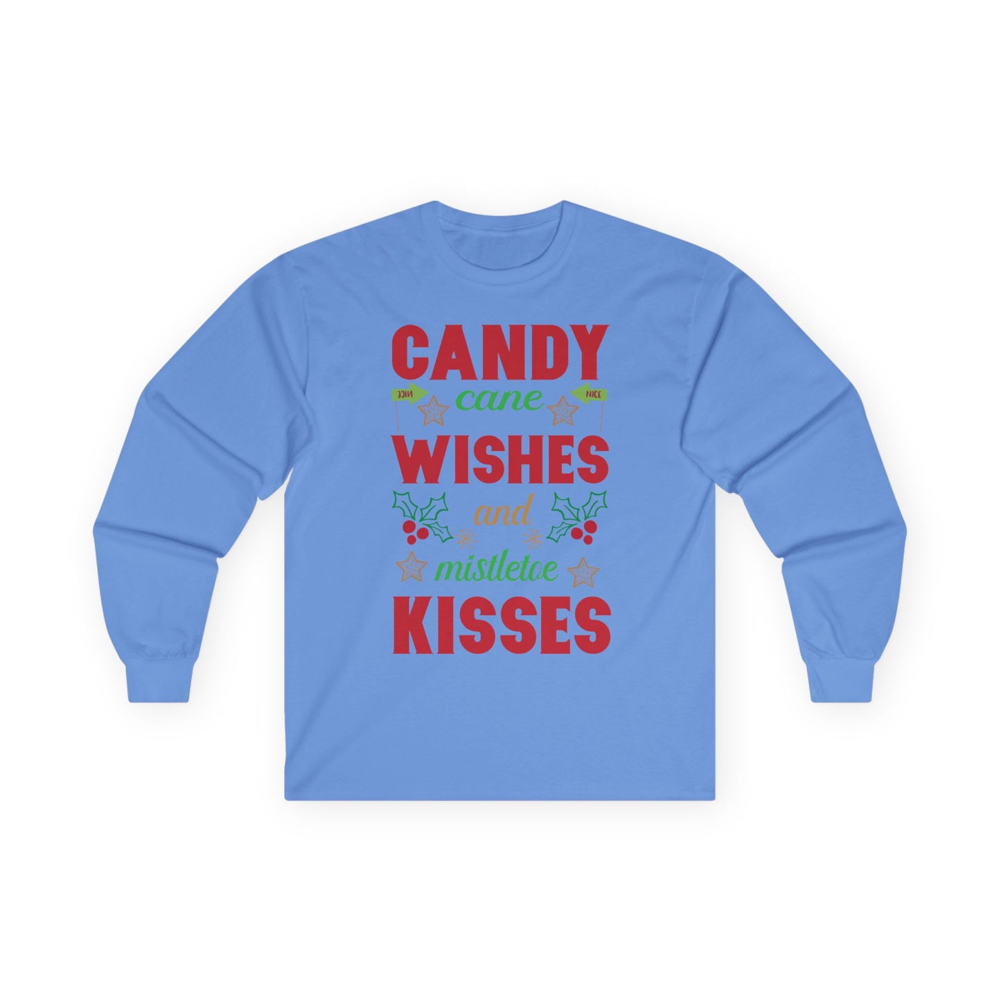 Candy Cane Wishes Long Sleeve Tee, Christmas Shirt, Holiday Gift, Mistletoe Apparel, Winter Fashion, Family Gathering Outfit
