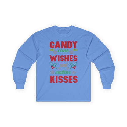 Candy Cane Wishes Long Sleeve Tee, Christmas Shirt, Holiday Gift, Mistletoe Apparel, Winter Fashion, Family Gathering Outfit