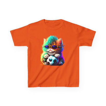 Cool Cat Soccer Kids Tee - Fun Heavy Cotton T-Shirt for Young Sports Fans