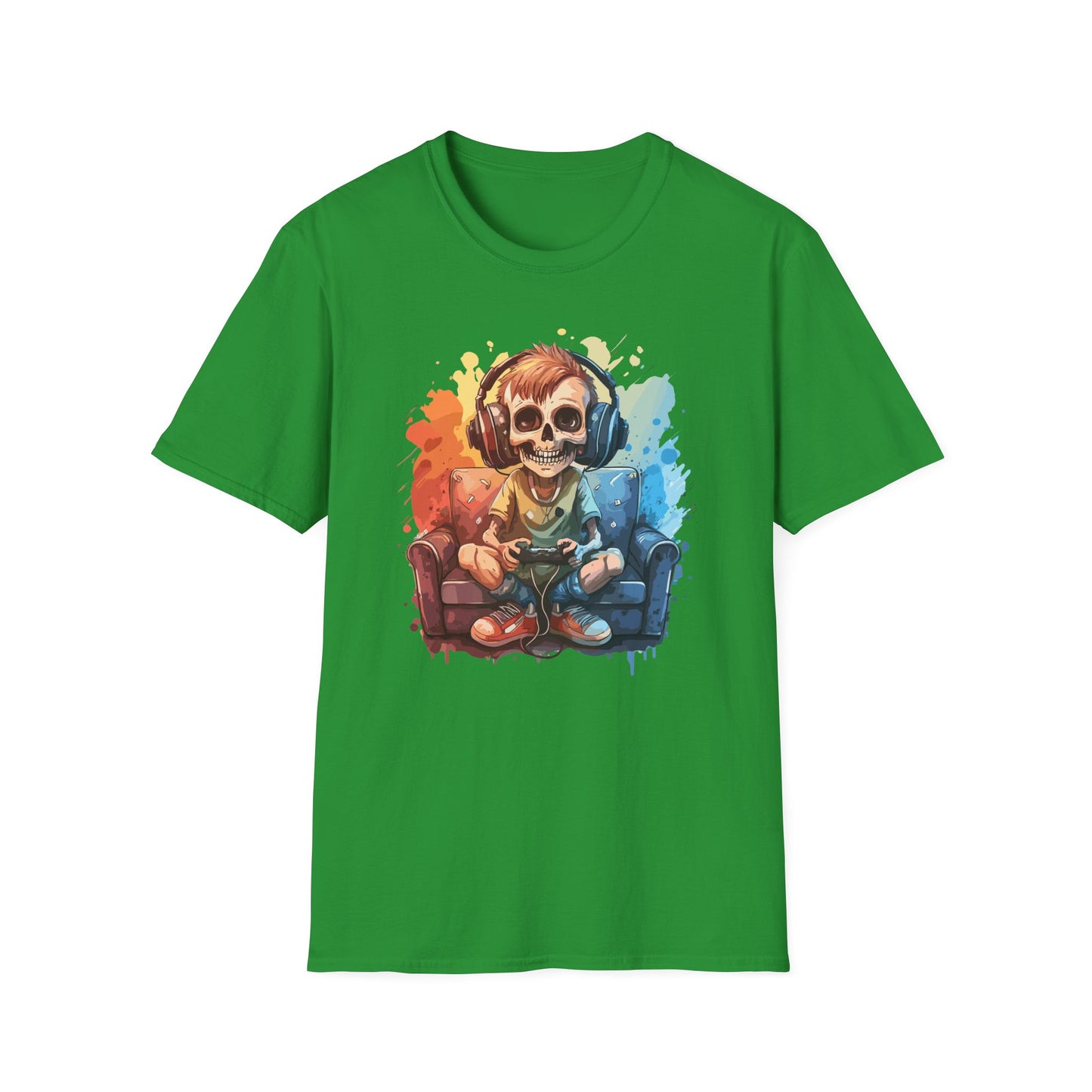 Skull Gamer T-Shirt, Unisex Softstyle Tee, Video Game Shirt, Gift for Gamers, Cool Graphic Tee, Halloween Style Shirt