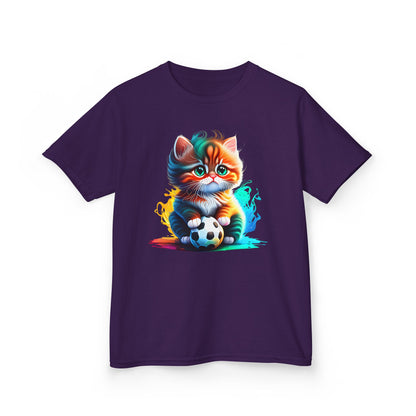 Playful Cat Soccer Kids Heavy Cotton™ Tee - Fun and Colorful T-Shirt for Young Animal Lovers