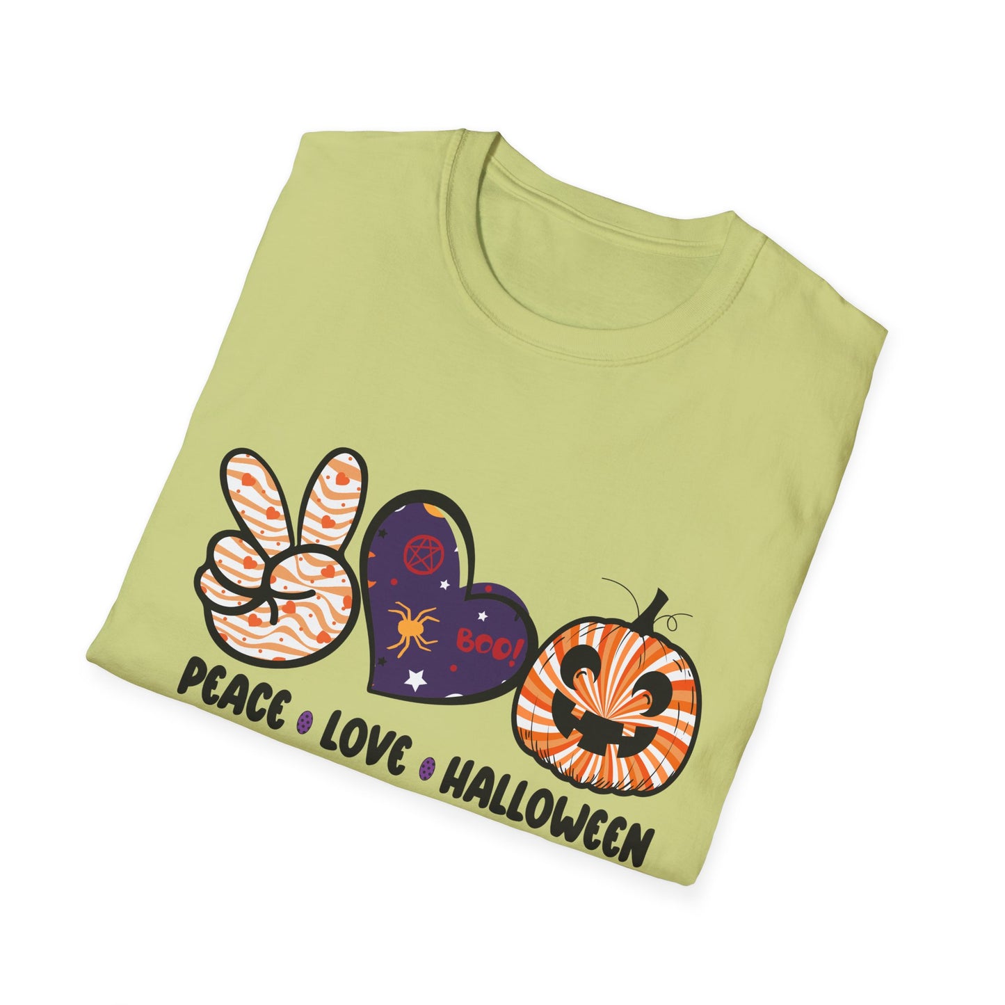 Halloween Peace Love T-Shirt, Unisex Graphic Tee for Fall Celebrations, Cozy Autumn Style, Perfect for Halloween Parties, Gifts