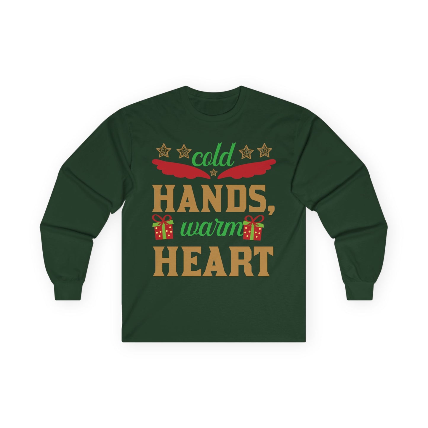 Unisex Long Sleeve Tee - "Cold Hands, Warm Heart" - Cozy Shirt, Holiday Gift, Winter Fashion, Xmas Apparel, Warm Wishes