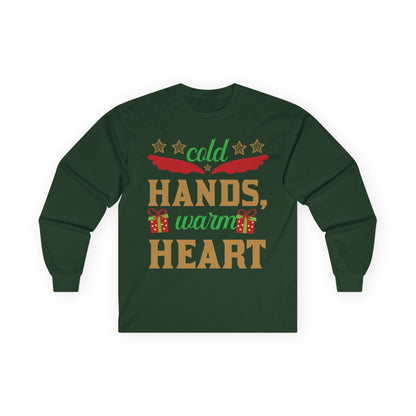 Unisex Long Sleeve Tee - "Cold Hands, Warm Heart" - Cozy Shirt, Holiday Gift, Winter Fashion, Xmas Apparel, Warm Wishes