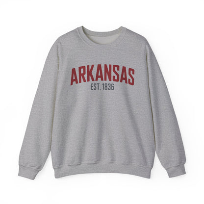 Arkansas Crewneck Sweatshirt – "Arkansas Est. 1836" Classic State Pullover