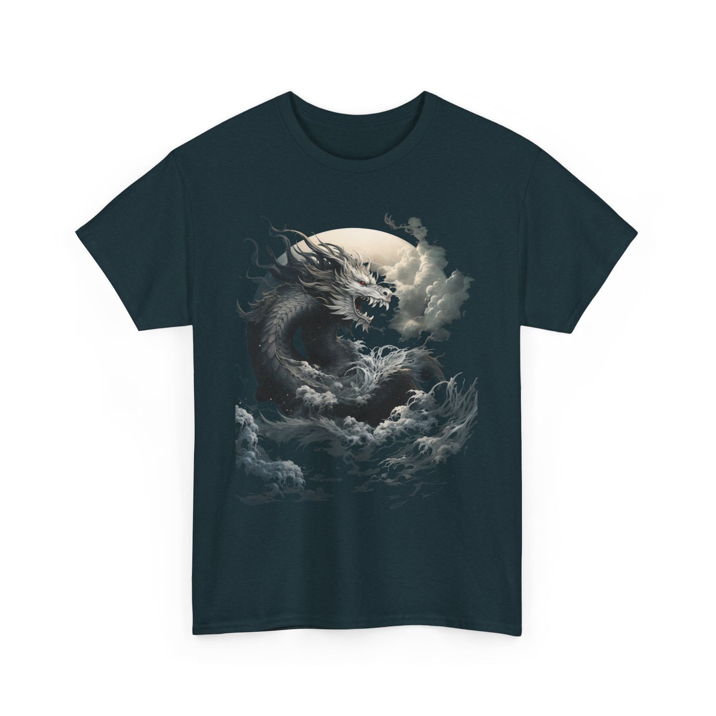 Dragon Moon Unisex Heavy Cotton Tee - Mystical Night Sky Apparel