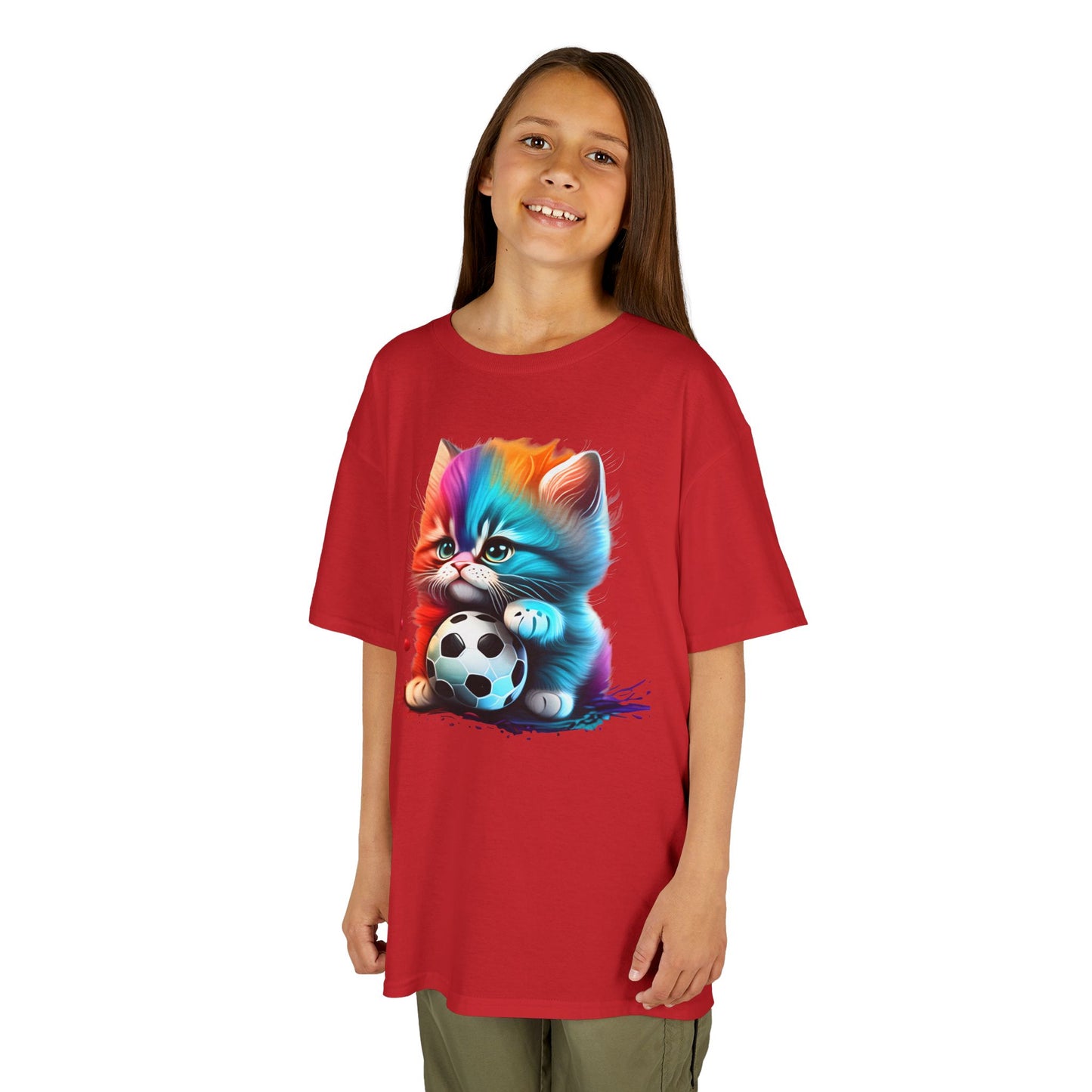 Colorful Cat Soccer Kids Tee - Fun & Playful Design for Young Animal Lovers