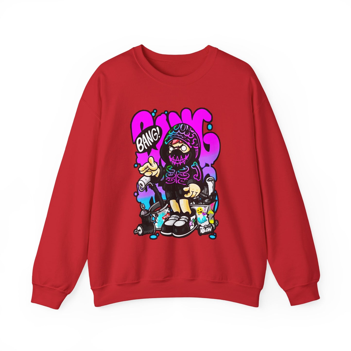 Streetwear Crewneck Sweatshirt — Cartoon Hoodie Character "BANG" Graphic