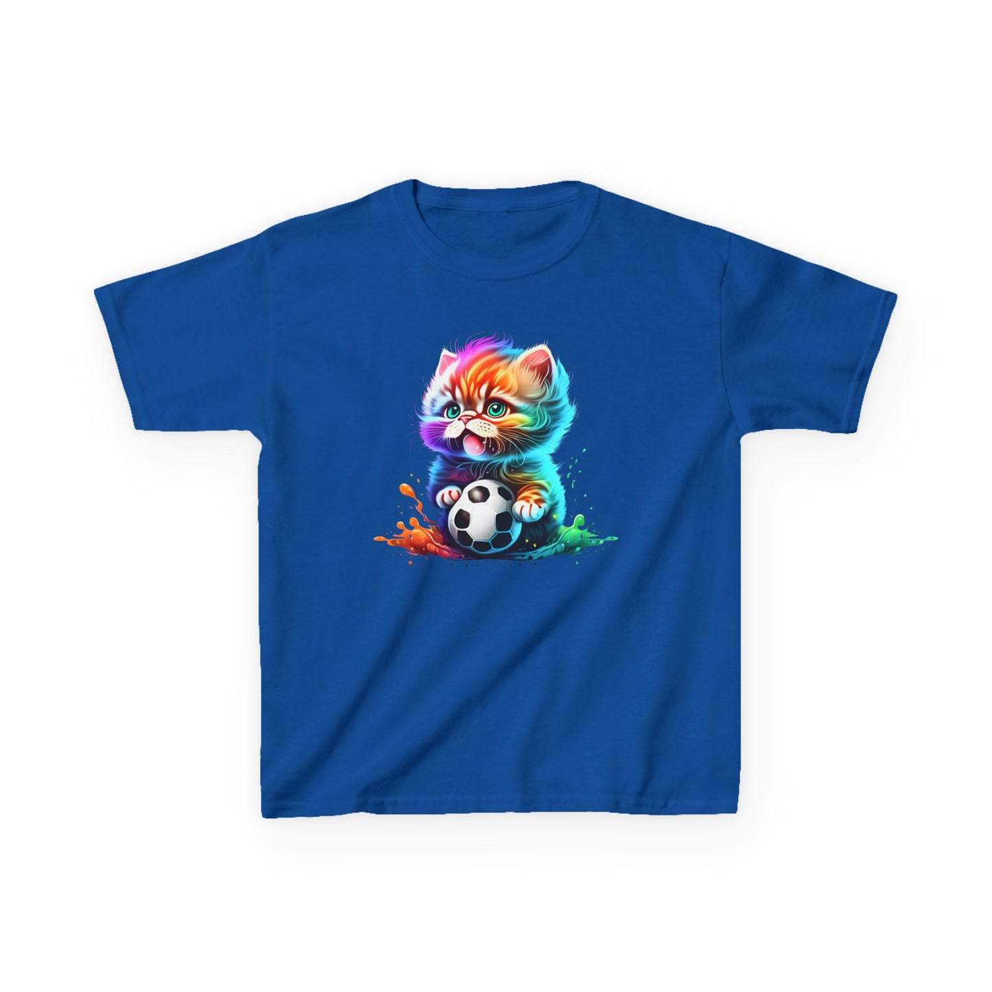 Colorful Cat Soccer Tee for Kids - Fun and Playful Design