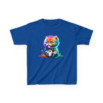 Colorful Cat Soccer Tee for Kids - Fun and Playful Design