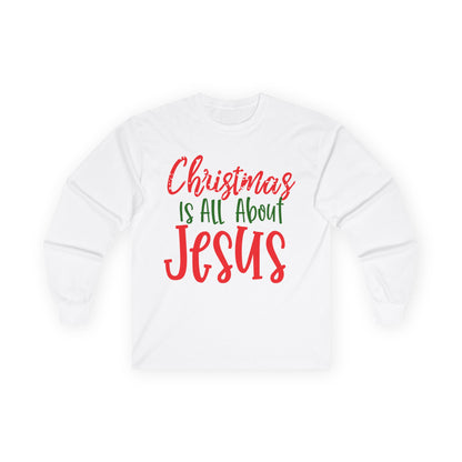 Christmas Jesus Long Sleeve Tee, Unisex Cotton Holiday Shirt, Religious Gift, Faith-Based Apparel, Church Activities, Family Gatherings
