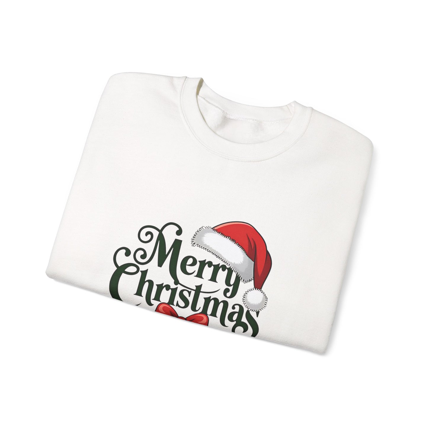 Christmas Crewneck Sweatshirt — "Merry Christmas" Santa Hat & Bells Holiday Sweatshirt
