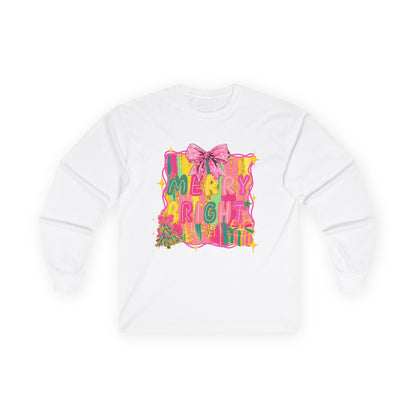 Merry Bright Long Sleeve Tee — Colorful Holiday Graphic Shirt