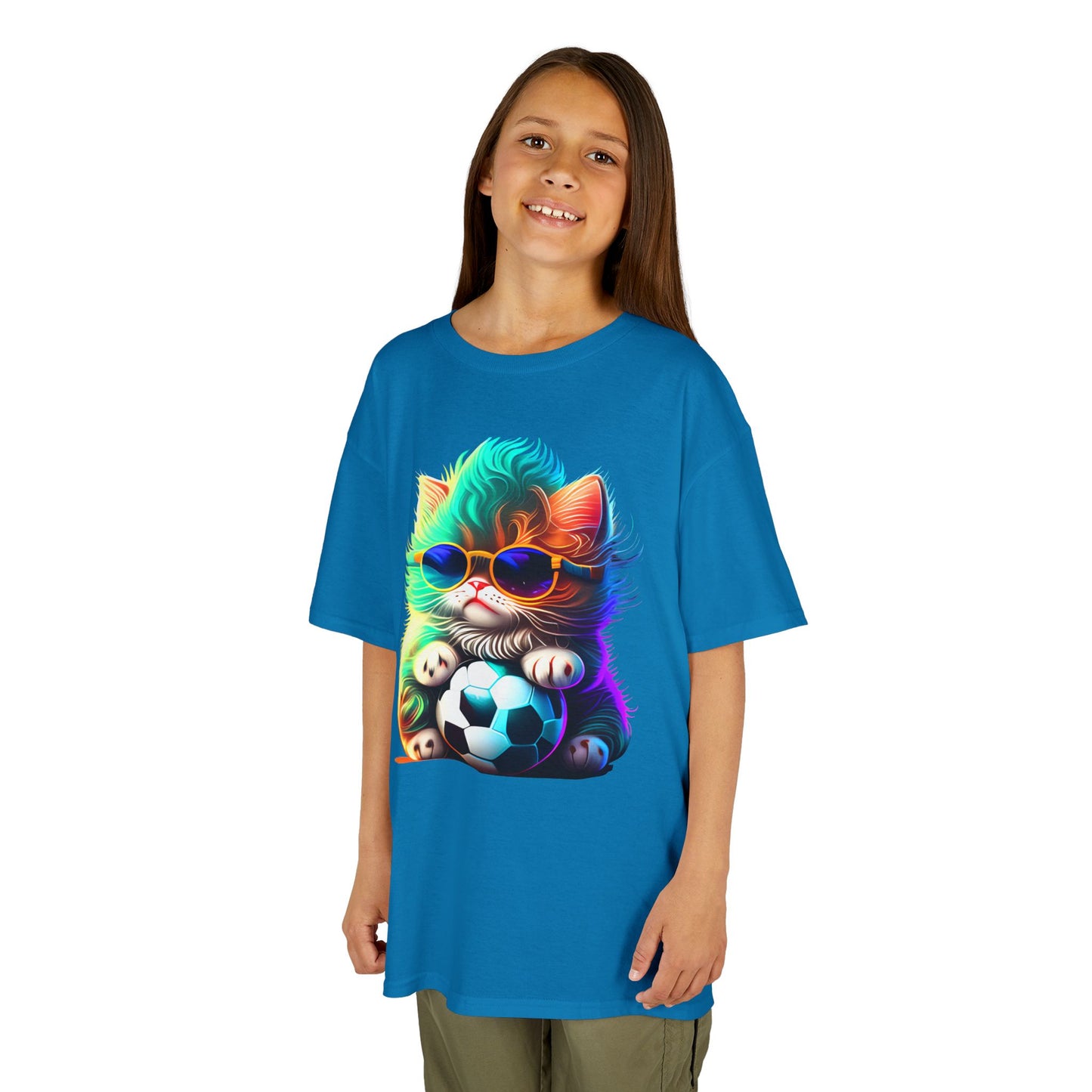 Cool Cat Soccer Kids Tee - Fun Heavy Cotton T-Shirt for Young Sports Fans