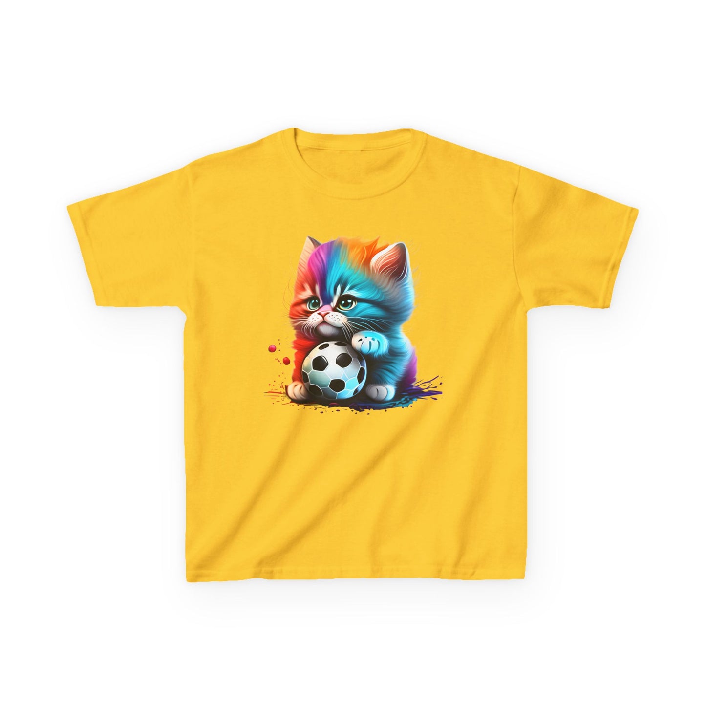 Colorful Cat Soccer Kids Tee - Fun & Playful Design for Young Animal Lovers